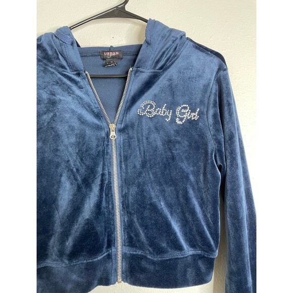 Y2K Velour “Baby Girl” Rhinestone Zip Up Hoodie | Urban Love Cropped Jacket - Picture 3 of 5